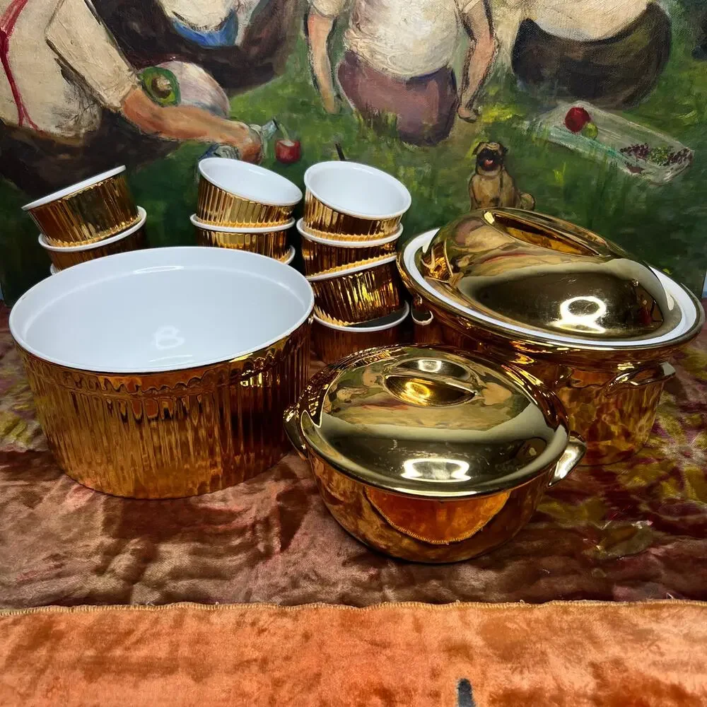 VTG 70s Royal Worcester Covered Casserole Luster Gold 2 Qt Round Size 24 Shape 5
